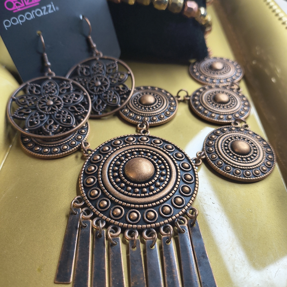 Paparazzi Copper-Tone Bohemian Disc Necklace & Earrings Set